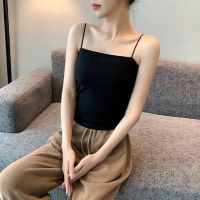 Kleines Trägerweste für Damen mit schönem Rücken Sommer Brustpolster BH Vollschalen-BH mit Lingerie zum Außentragen Kurzes schwarzes Basic-Top