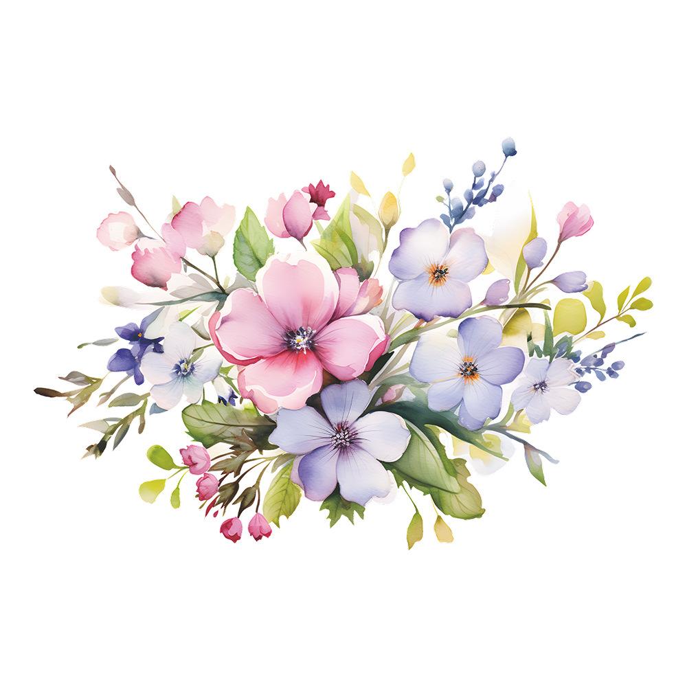 Watercolor Flowers Green Plant Leaves Bedroom Living Room Study Background Landscaping Wall Stickers Self-adhesive