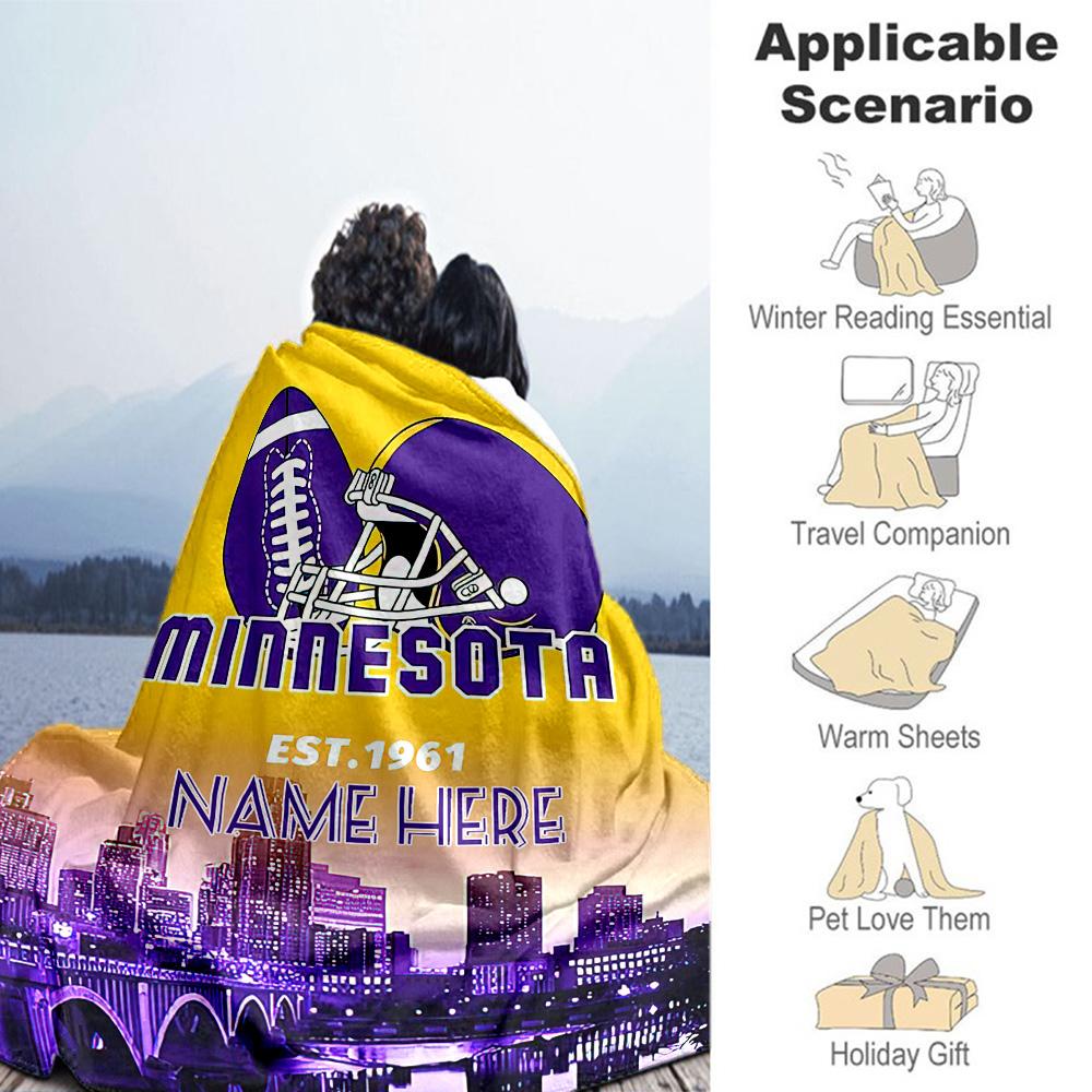 Minnesotr Football Theme Personalized Name Blanket Multi-purpose Customizable Blanket Ultra-Soft Great for Office Chair Livingroom Living Room Chair