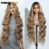 FREEDOM Body Wave Synthetic Lace Front Wigs For Women 36 Inch Ombre Brown Blonde Lace Wig Highlight Cosplay Wigs Heat Resistant