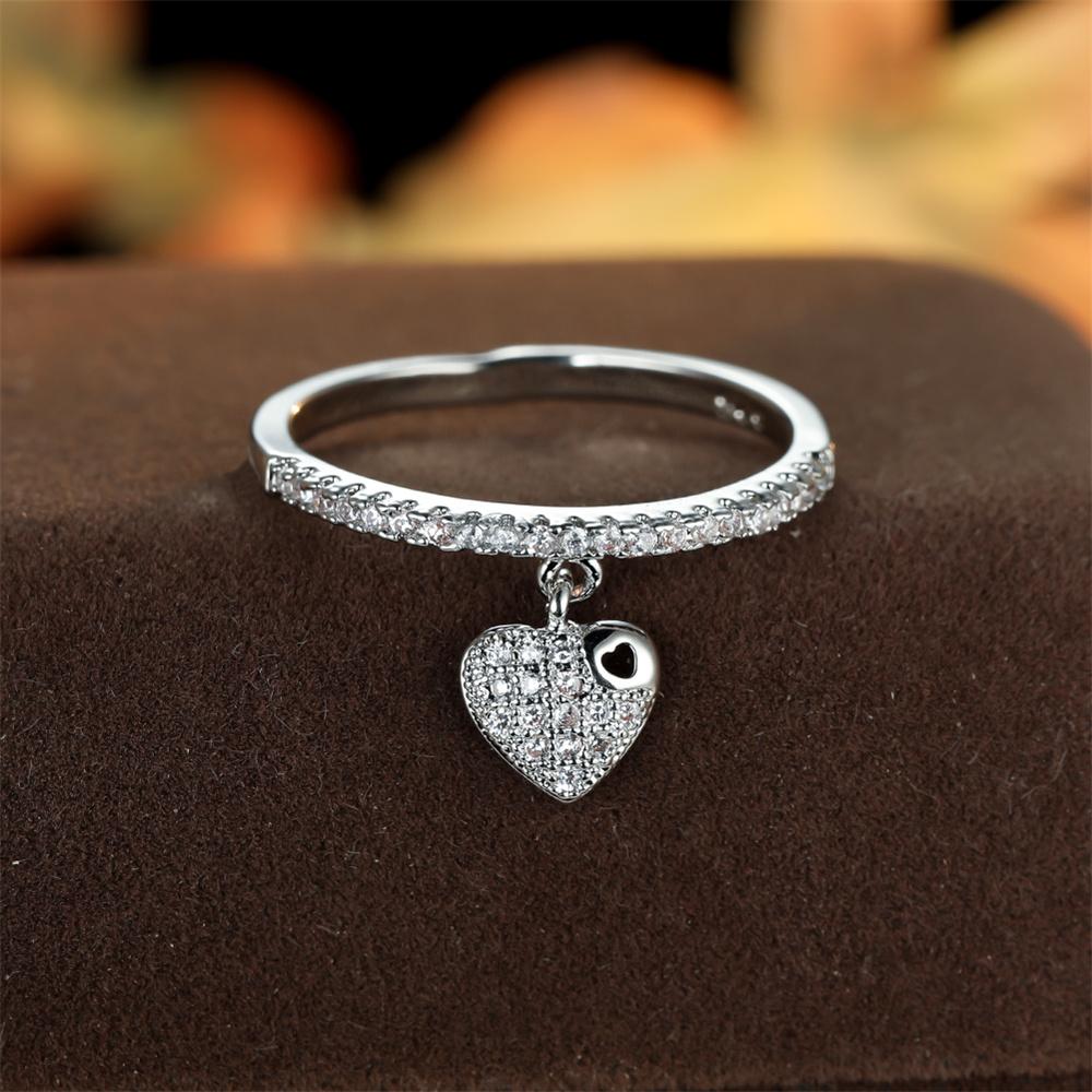 White Zircon Small Stone Pendant Rings For Women Romantic Love Heart Wedding Band Engagement Promise Jewelry Minimalist