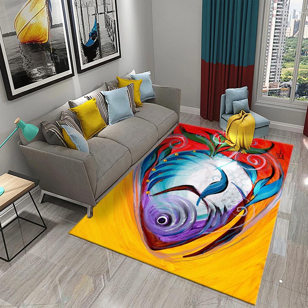 3D Colorful Oil Painting Fish Carpet for Bedroom Living Room Children's Crawling Floor Carpets Kitchen Bathroom Non-slip Rugs
