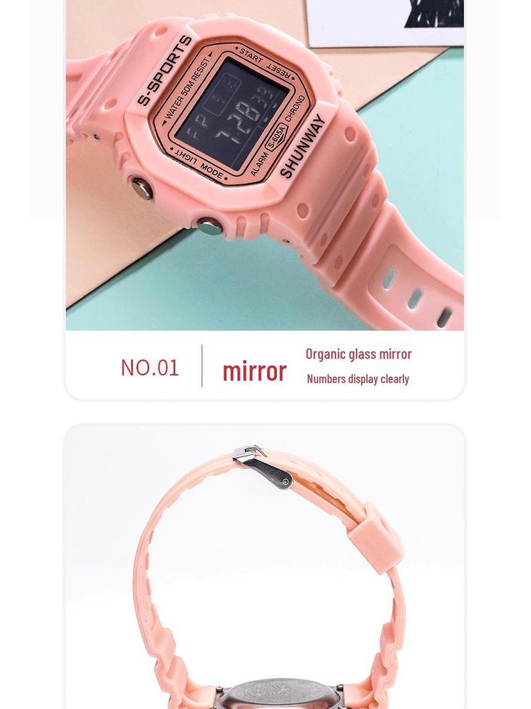 Korean Style Square Sports Watch for Students - Jelly Color, 50M Waterproof, Fashionable Design