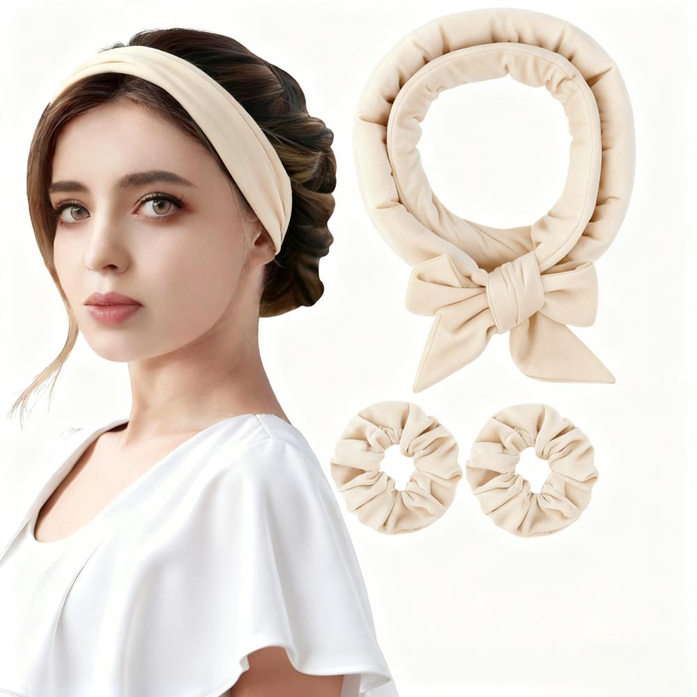 Non-Toxic 3Pcs Sleeping Soft No Heat Curling Headband Overnight Waves Heatless Velvet Hair Curlers For Long All Hair Types