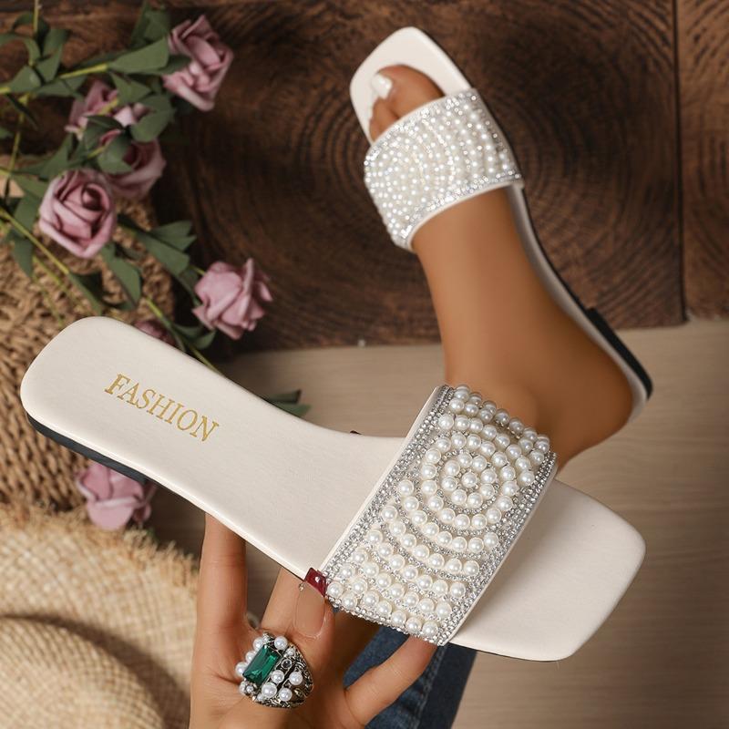

Flat Bottom Large Size Beaded One-Word Slippers Women s Head Rhinestone Lightweight Beach Cool Slippers Slippers 35