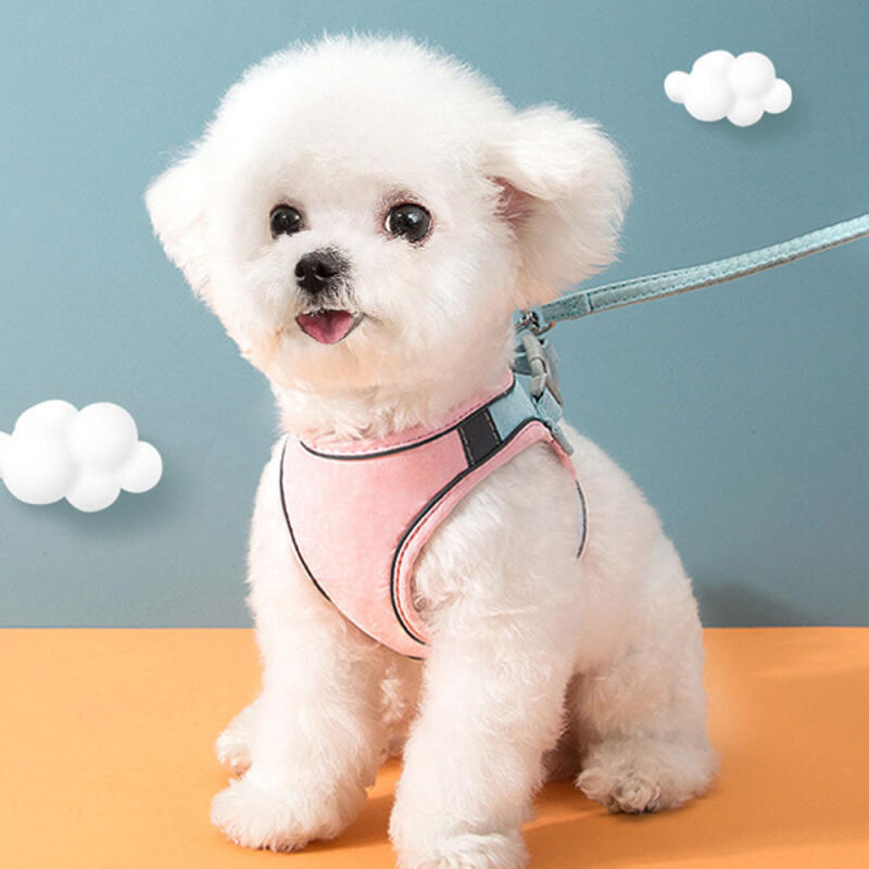 Pet Reflective Harness + Leash (M) (Pink + Sky)