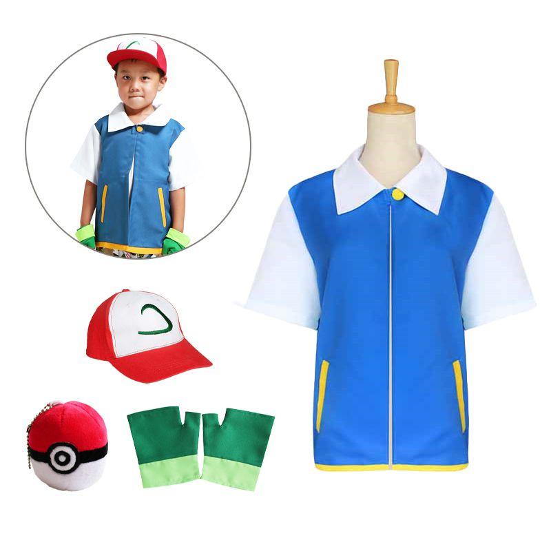 Pokmon Cosplay Costume With Blue Coat Hat Gloves And Poke Ball**