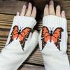 Embroidery Butterfly Pattern Knitted Gloves Winter Half Finger Thicken Warm Christmas Long Gloves for Girlfriend
