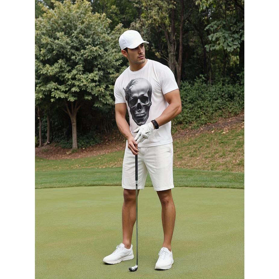 Men's Casual Short Sleeve T-Shirt - Animal Print Skull & Foliage Graphic Breathable Summer Tee Round Neck for Outdoor & Casual Wear, Summer