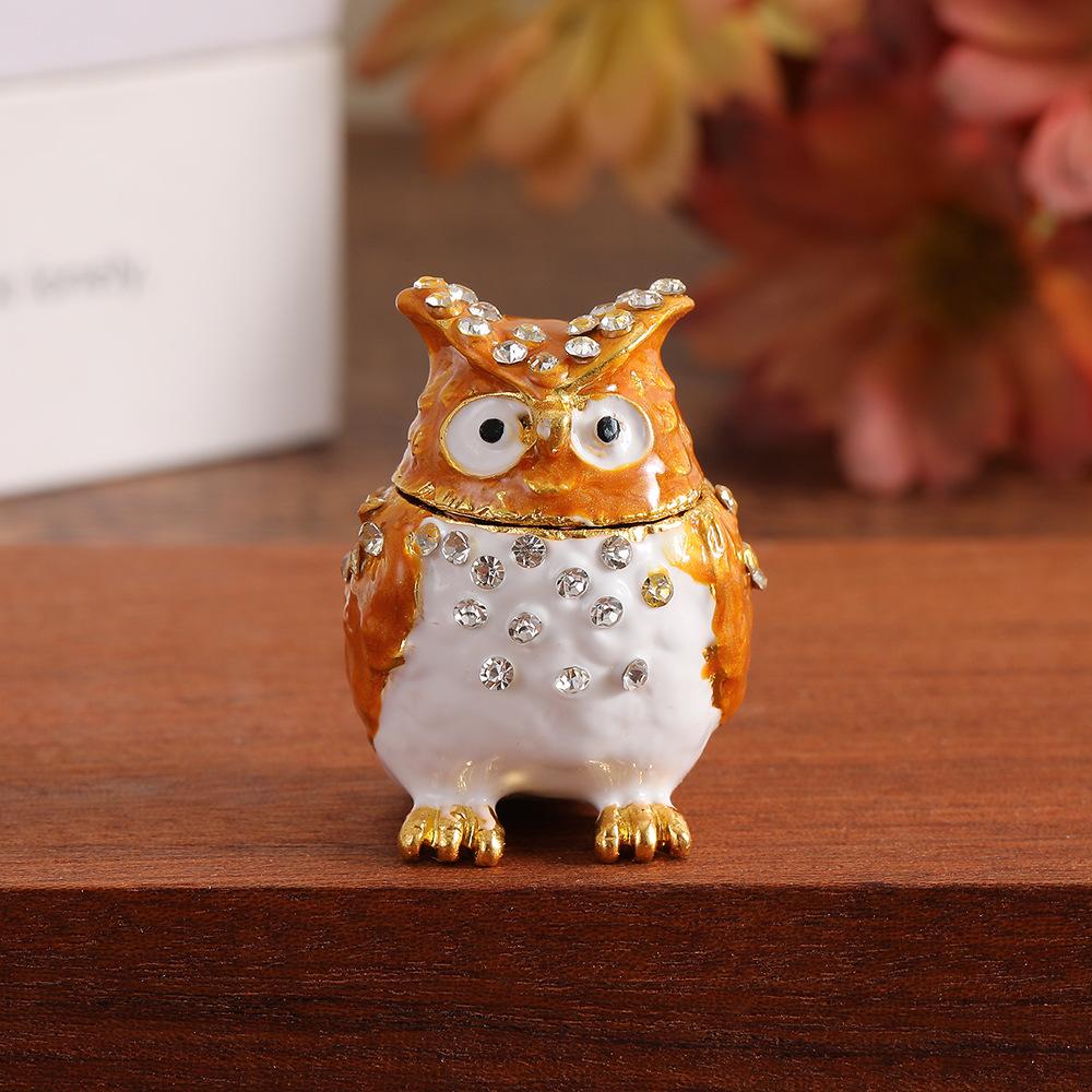 Owl Zinc Alloy Jewelry Box Exquisite Small Pendant Light Luxury Desktop Ornament Storage Box for Home Organization
