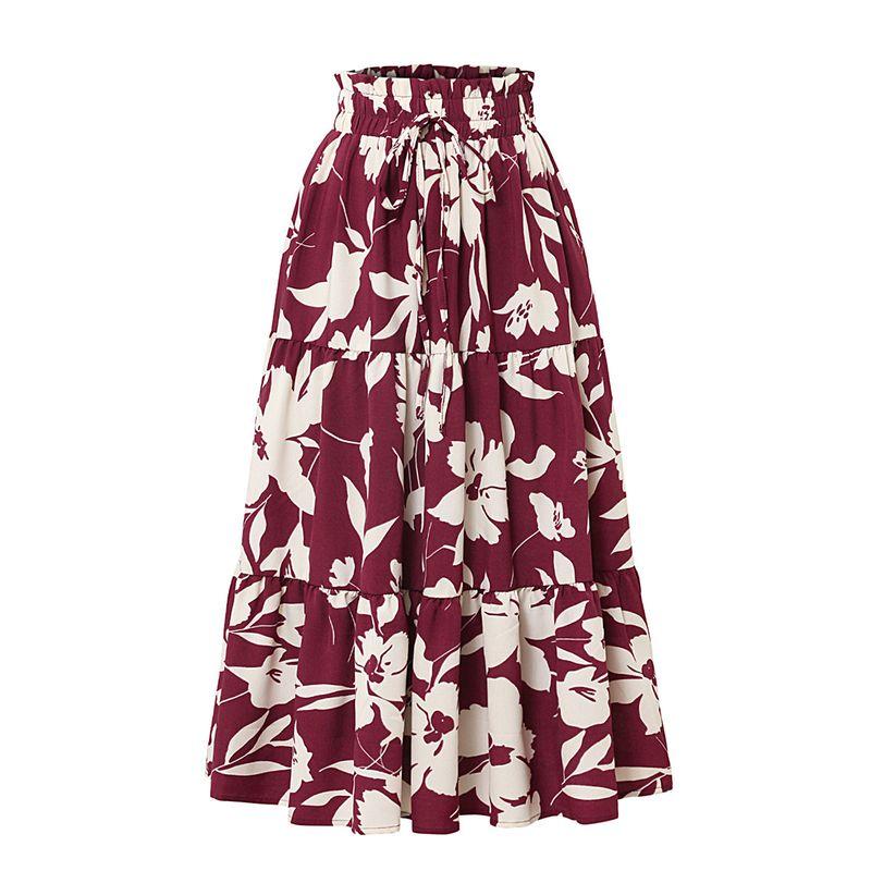 Printed Long Dress A Word Summer High-Grade Pleated Skirt Elastic Waist Women Clothes Print Long Dress Skirt