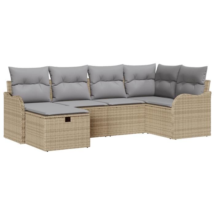 VidaXL Ensemble Canapé Jardin 6 Pièces avec Coussins Beige Rattan Poly 3360311