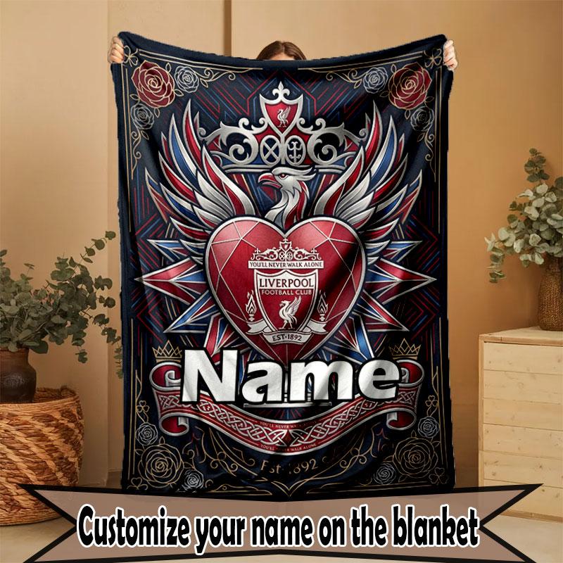 Custom Name Personalized Liverpool Football Club Print Blanket, Home Decor, Bedroom, Sofa, Camping, Couch, Gifts for Birthday Christmas