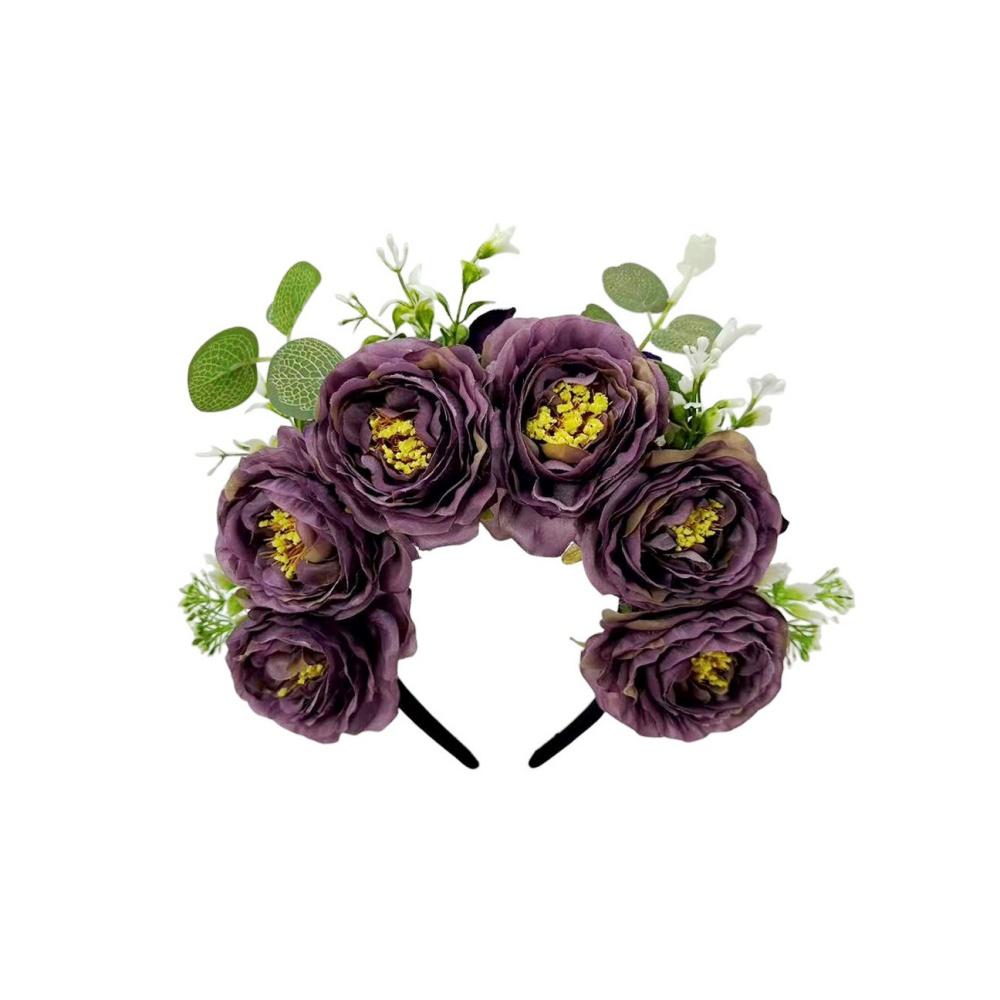 

Fabric Rose Flower Headband Floral Hair Hoop Aesthetic Romantic Bridal Crown Vintage Style Wedding Photography Party Headwear фіолетовий