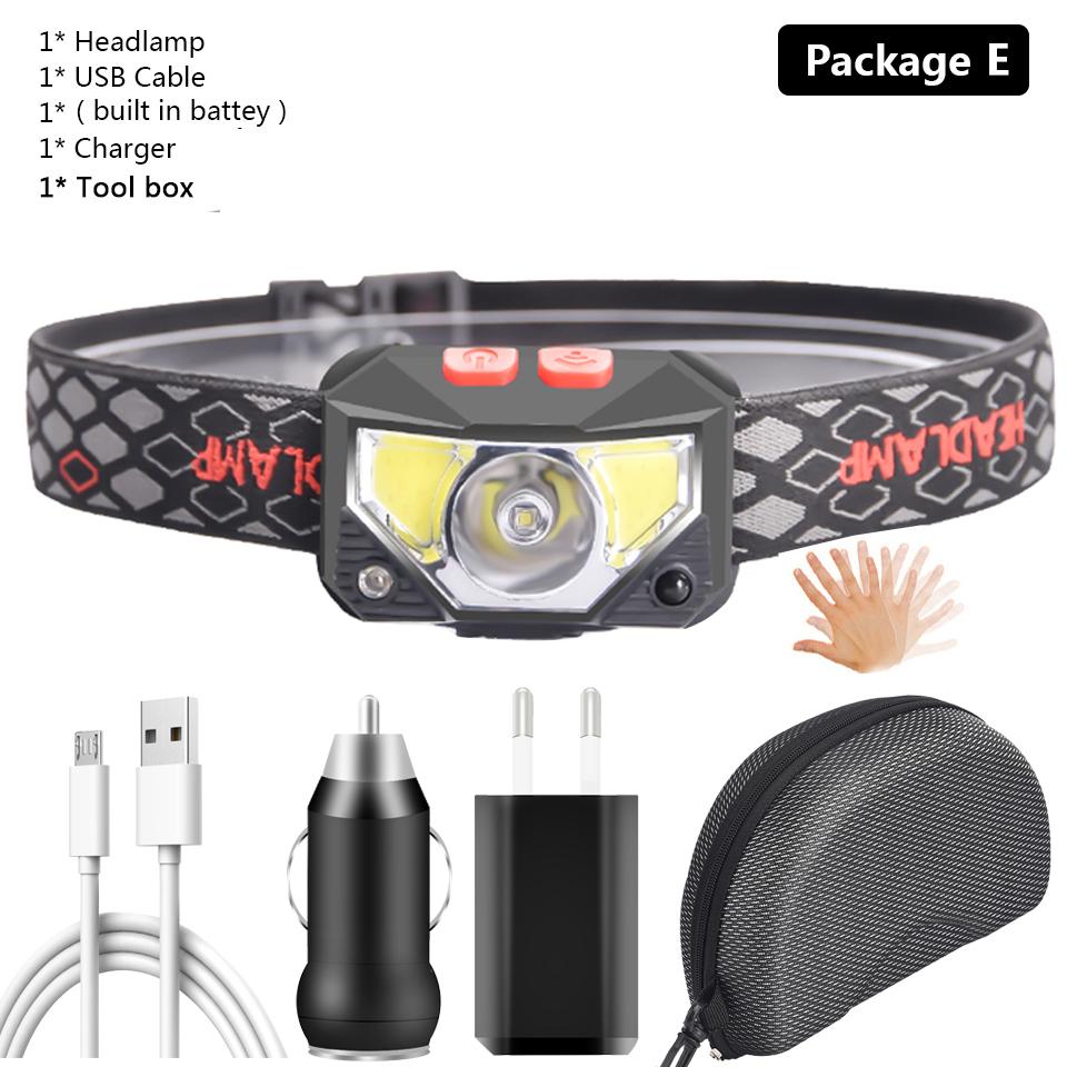 Led Headlamp Sensor XP-G Q5 Built In Battery Head Flashlight Lamp Headlight Bulbs Lights Running Waterproof White Red Color