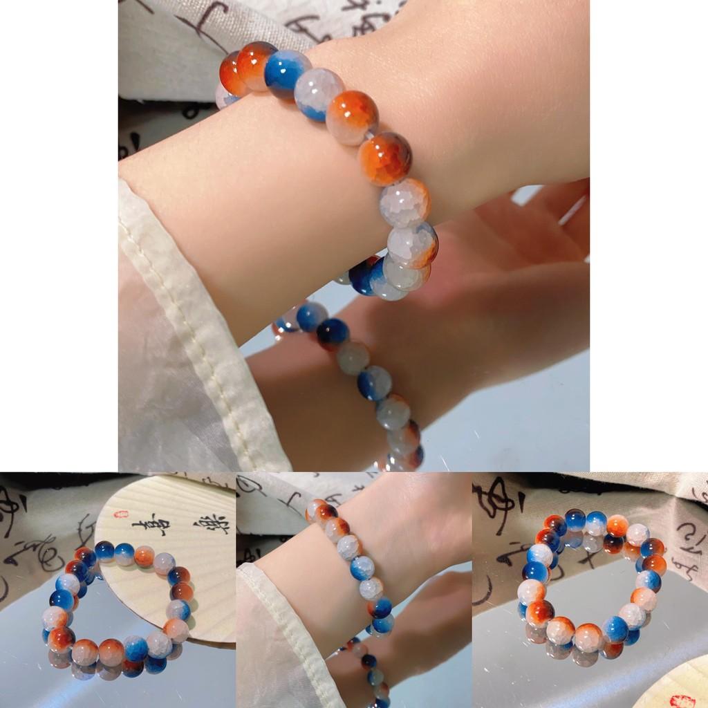 Modern Chinese Style Handmade Bracelet With Deep Sea Glass And Blue Tiger Stones Eye