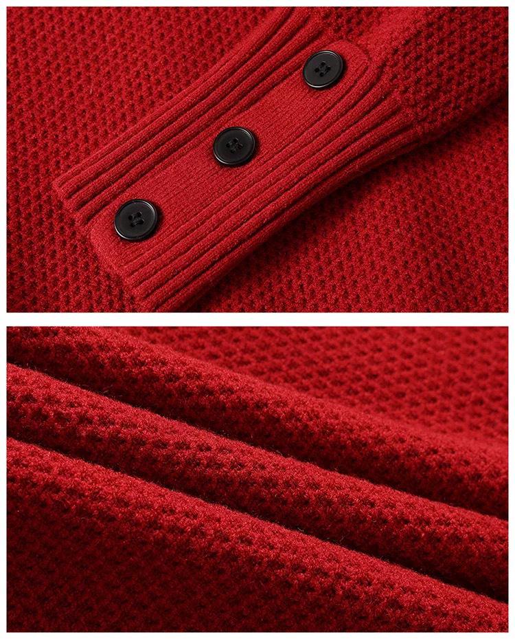 100% Pure Wool Red High-Neck Loose Knitwear Sweater for Women