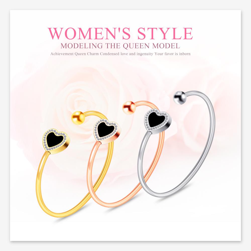 European Stainless Steel Rhinestone Heart Bracelet - Fashionable 16MM Openable Design for Women