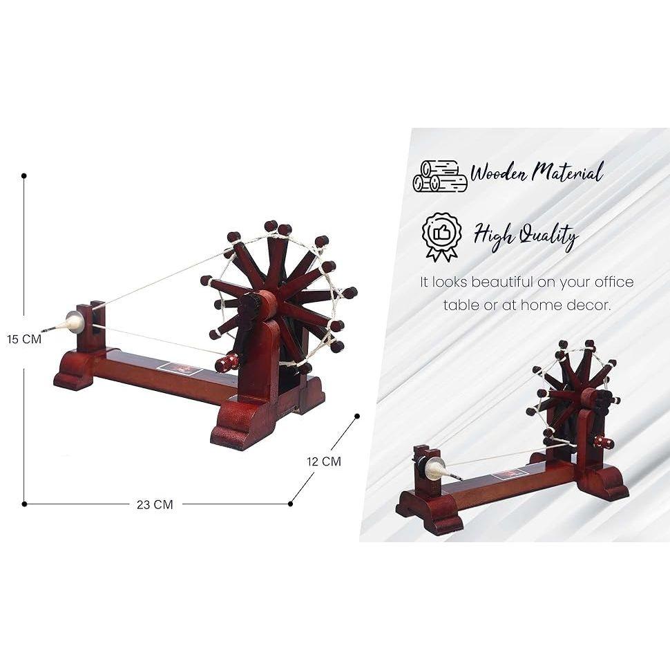Handcrafted Gandhiji Wooden Mini Charkha Spin Wheel Showpiece | Handmade Wooden Charka for Home Décor, Office Desk, Table |