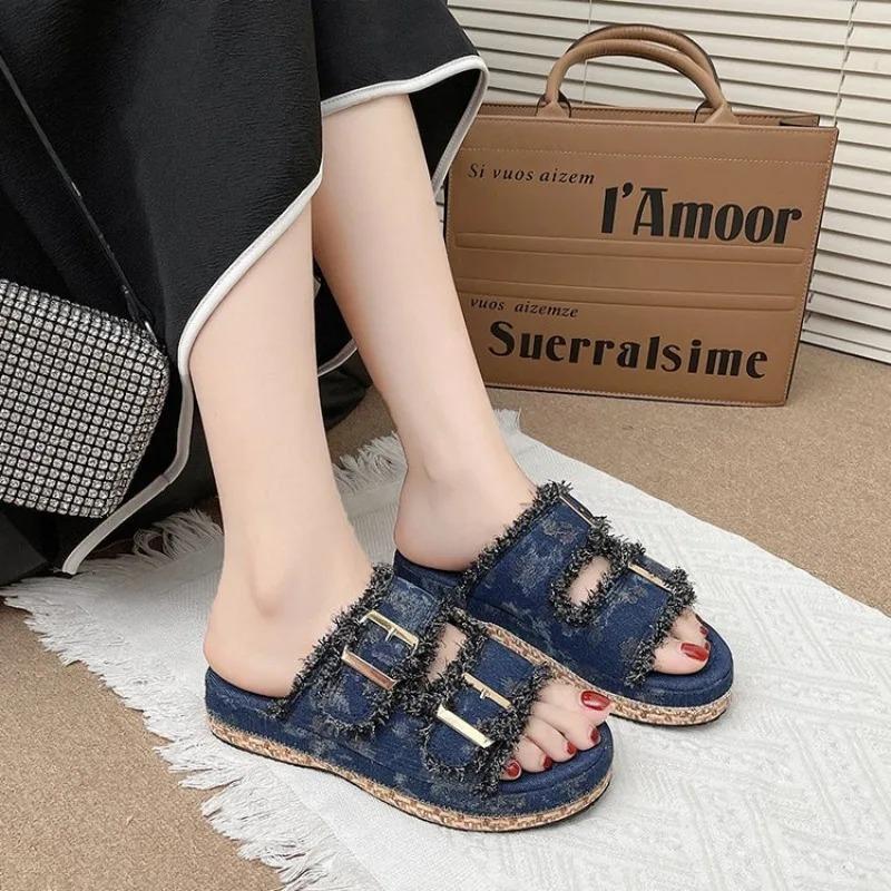 2025New Women's Comfortable Slip on Wedge Sandals Sports Beach Walking  Summer Fashion Denim Casual