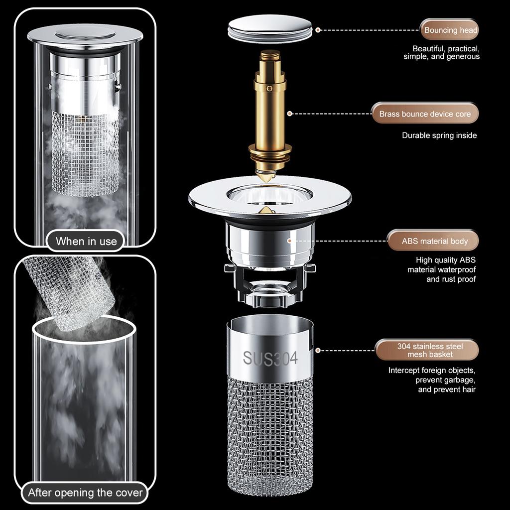 2PCS Floor Drain Filter 3cm 2.2cm Washbasin Leak Plug Stainless Steel Odor Proof Bouncing Core Drains Hair Catcher Sink Strainer