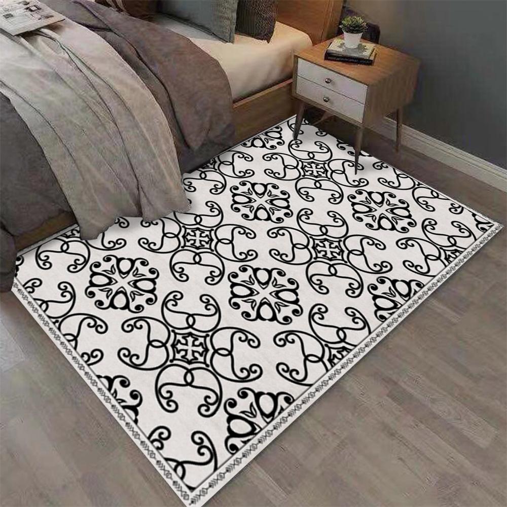 Tappeti Moderni Bianco e Nero con Motivi Floreali Geometrici Tappeti Contemporanei per Soggiorno Decorazioni per Interni Casa