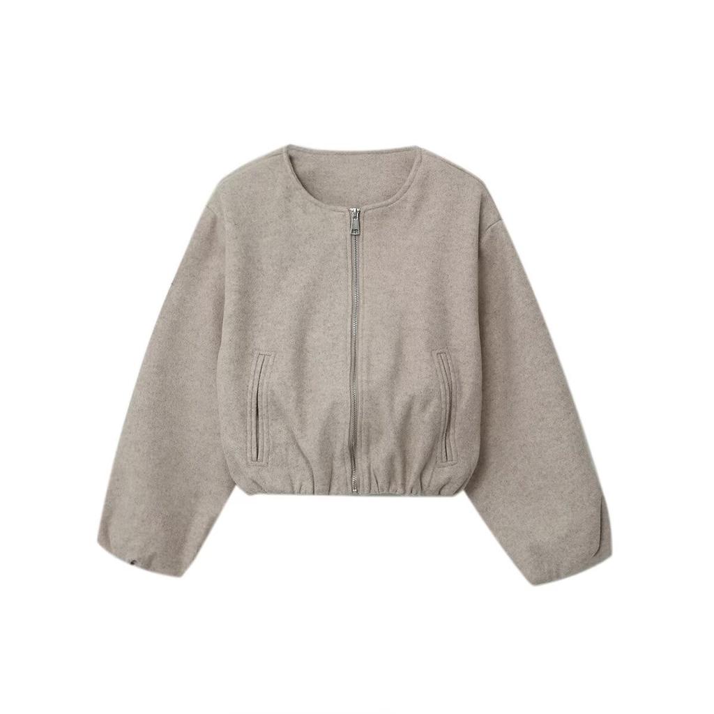 Cross-border European and American foreign trade spring and autumn women's clothing new fashionable versatile solid color soft bomber jacket