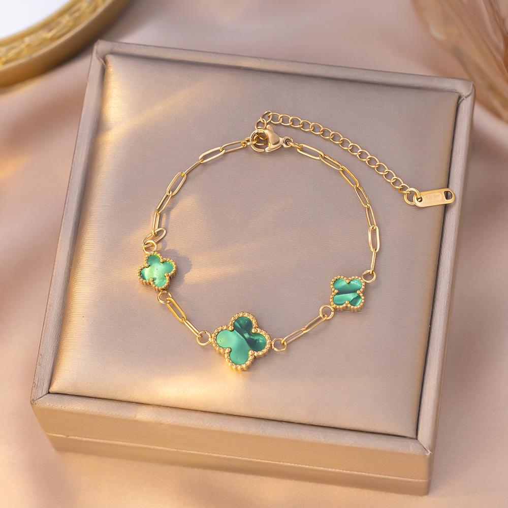 Light Luxury Non-fading Titanium Steel Four-leaf Clover Mother-of-pearl Five-flower Bracelet 18K Internet Celebrity Same Classic Bracelet