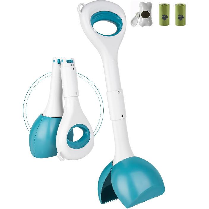 Dog Pooper Scooper - Durable Poop Scooper for Medium Dogs with Ergonomic Handle & Two Dog Poop Bags Rolls are Included - Outdoor Pet Waste Cleanup