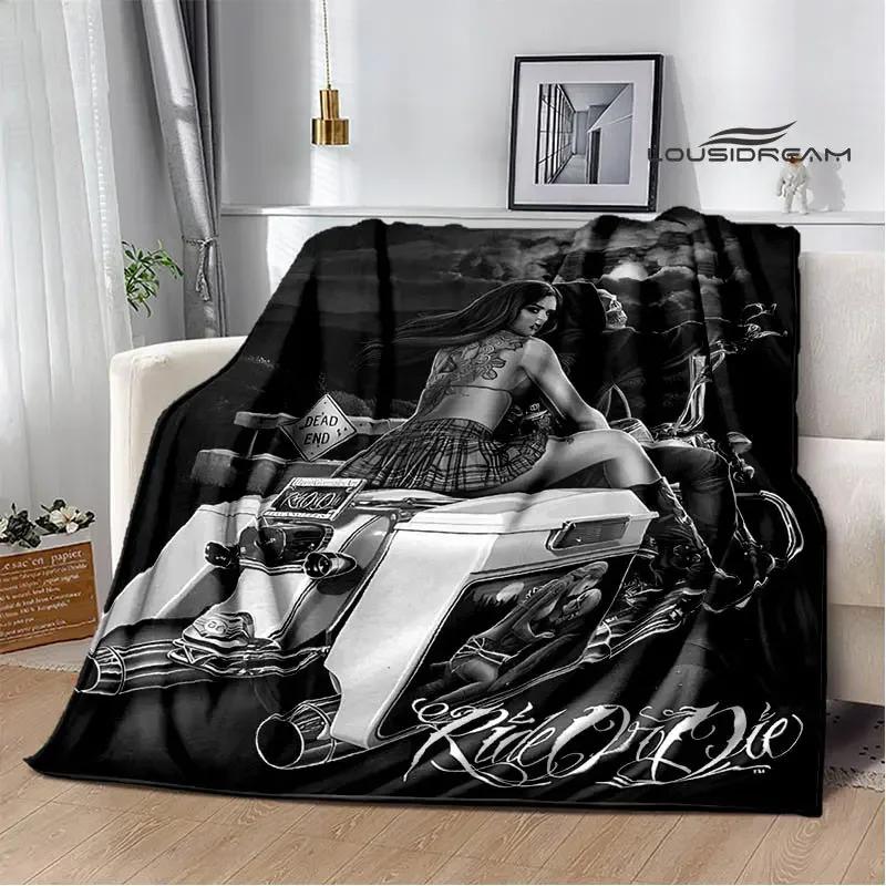 Retro Totenkopf Motorrad bedruckte Decken Picknickdecke Flansch Warme Decke Haus Reise Decken Bettwäsche Geburtstagsgeschenk