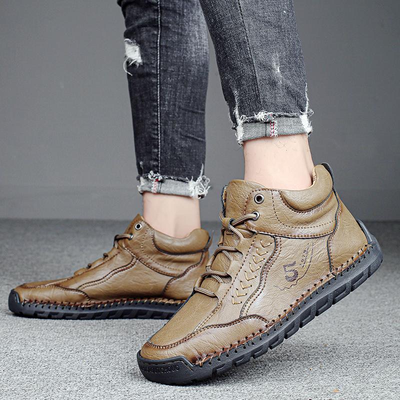 New Handmade Leather Men Boots Outdoor Design Sneakers Man Breathable Casual Leather Shoes Men Ankle Boots Plus Size 48