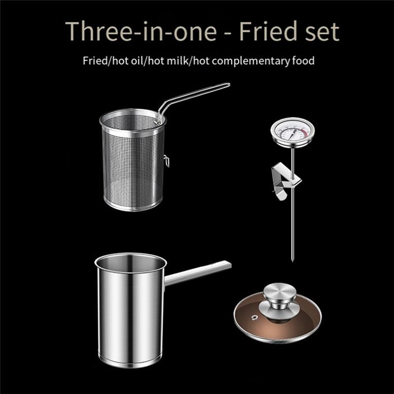 A20F-Thickeded Deep Fryer Pot Small Stainless Steel Deep Fryer Pasta Strainer Basket Chicken Fried Food Strainer