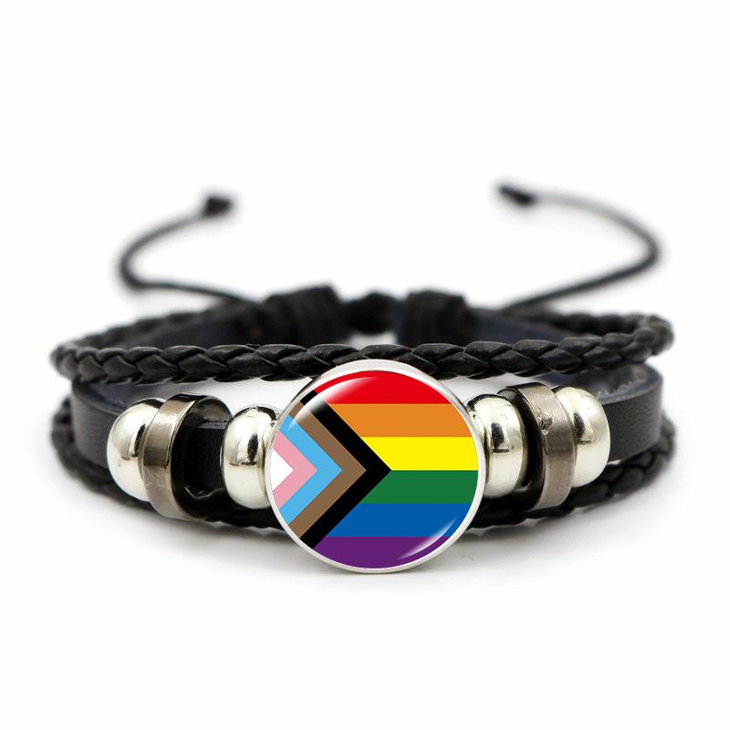 Bracelet Rainbow Flag Glass Photo Women Transgender Symbol Handmade Leather Bracelet Gift Jewelry