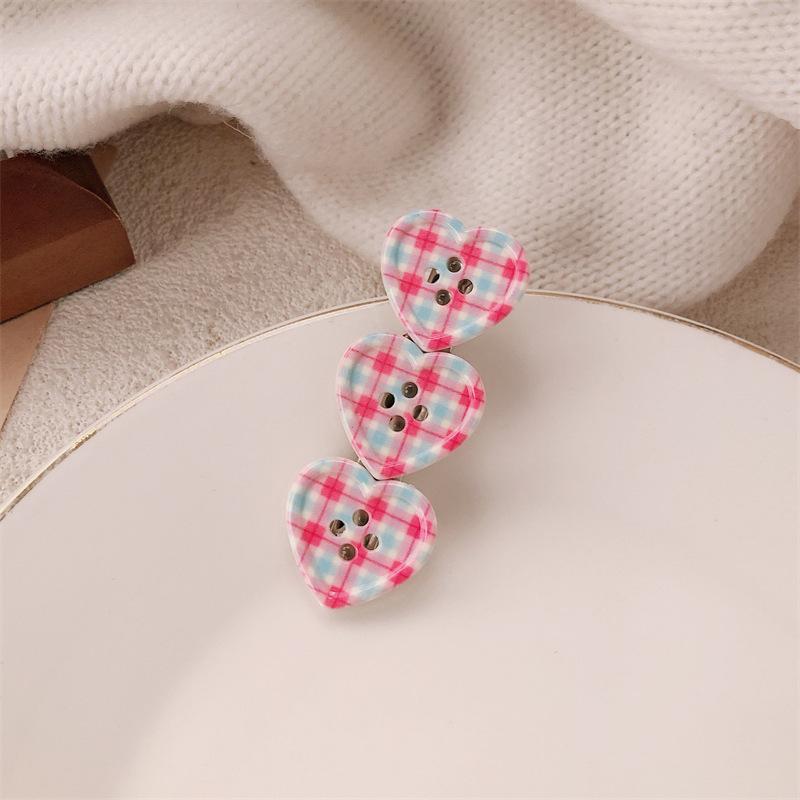 1Pcs Sweet Check Love Button Hair Clip Side Bangs Girly Cute Duckbill Clip Hair Accessories Love Button Duckbill Clip Hair
