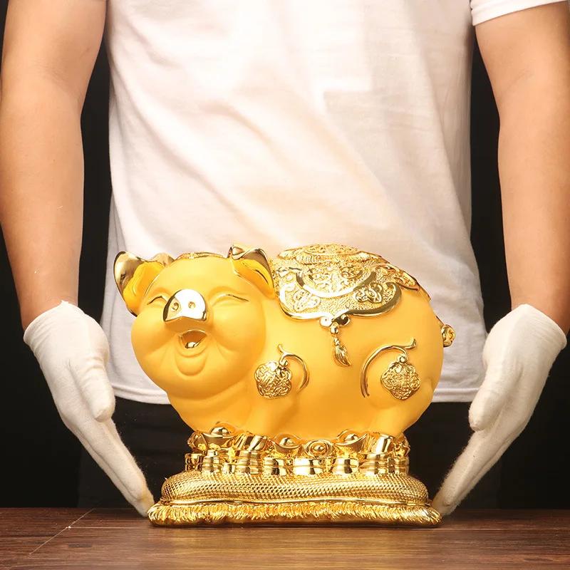 Creative Golden Piggy Bank Home Decoration Accessories Modern Resin Crafts Business Gifts Living Room TV Cabinet Ornaments