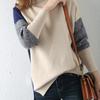 Autumn Winter High Collar Loose Casual Patchwork Knitting Pullover Top Women All-match Bottomed Sweater