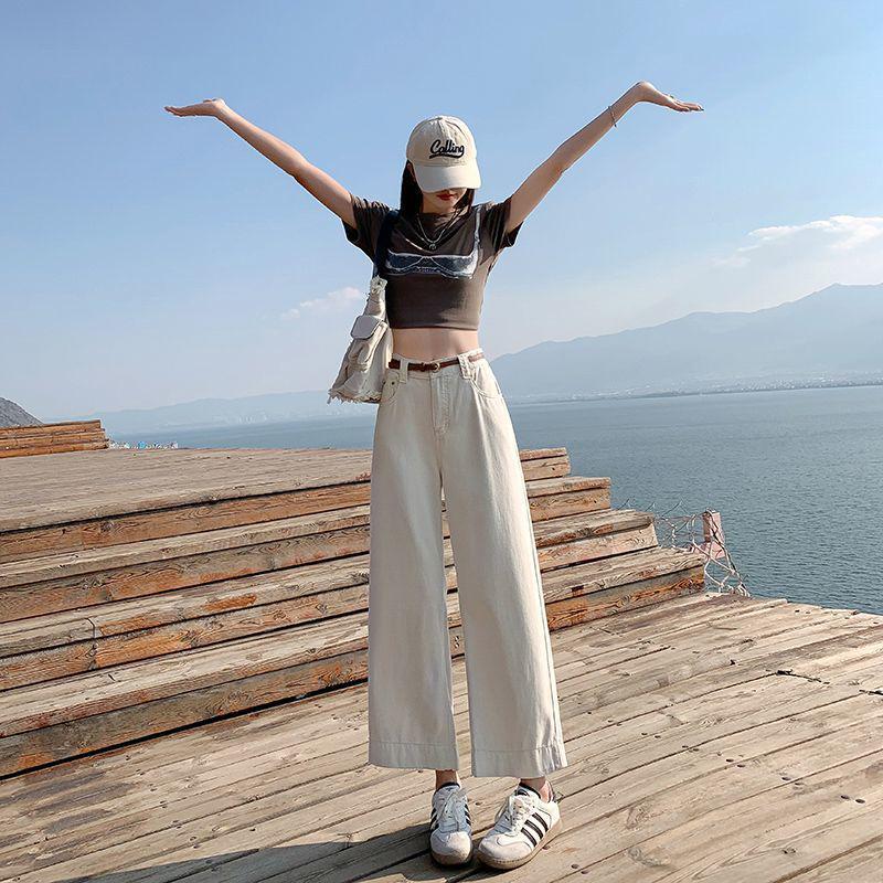 

Summer Apricot Tencel Wide-Leg Cropped Jeans for Women Extra Small