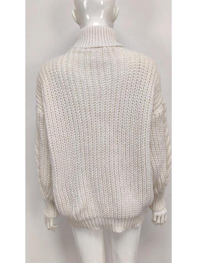 2025 Autumn/Winter Women's College Style Chunky High Neck Cable Knit Pullover Sweater
