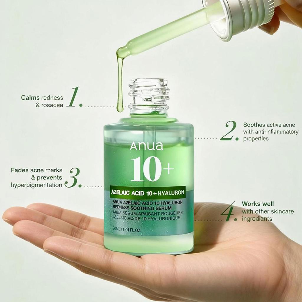 Anua AZELAIC HYALURON SOOTHING SERUM 30ML, Soothing Calming, Hydrating, Improve Texture, Non-Sticky, K-Beauty, Korean Makeup