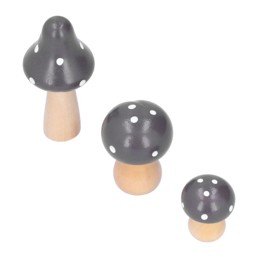 3Pcs/Set Mushroom Crafts Innovative Cute Wooden Ornaments Home Office Desktop DecorationBrown