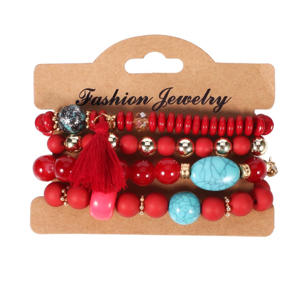 JYL TS Bracelet Bohemian Heart  Multi-layer Beads Strengthens Love Red авокадо