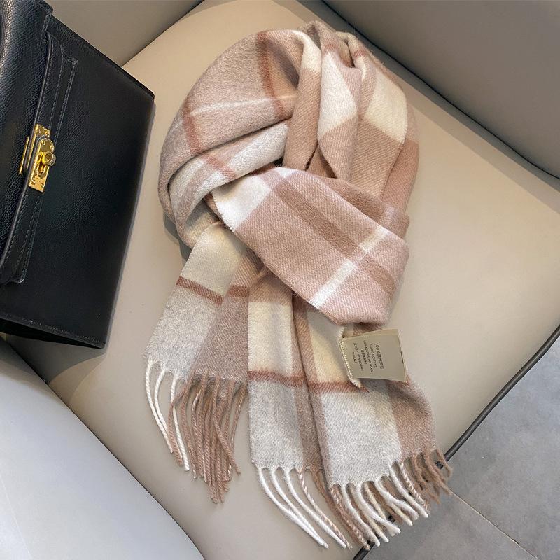 Small fresh white plaid scarf WO100 wool scarf women's winter warm scarf birthday gift