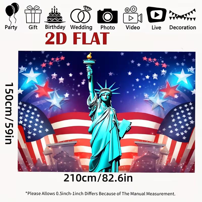 2D Patriotic US Flag & Star Backdrop for Memorial Day Party Photo Booth