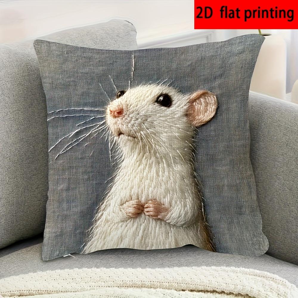 1Pc Cute White Rat Pillowcase, Polyester 2D Double-Sided Print, Soft Decorative Cushion Cover For Sofa Bedroom Living Room, Love