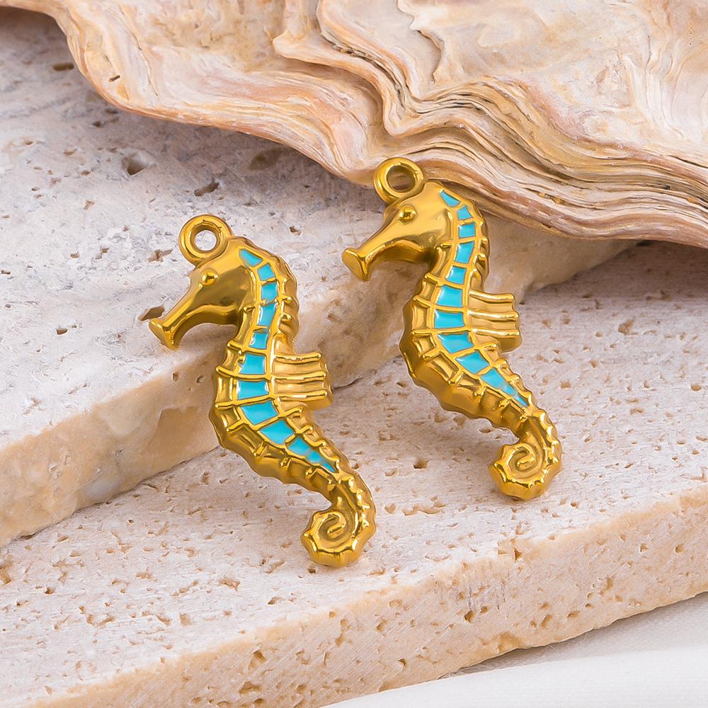 2pcs Stainless Steel Ocean Animals Pendant Whales Seahorses Conch Shells Marine Bracelets Earrings Charm for Jewelry Making Gift