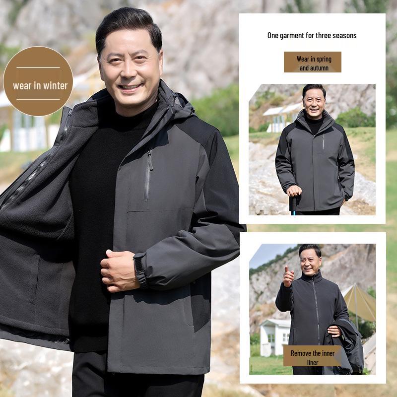 

Men s Fall/Winter Three-in-One Jacket Set for Middle-Aged & Elderly: Windbreaker and Outerwear Suit 180 [135-150 lbs]