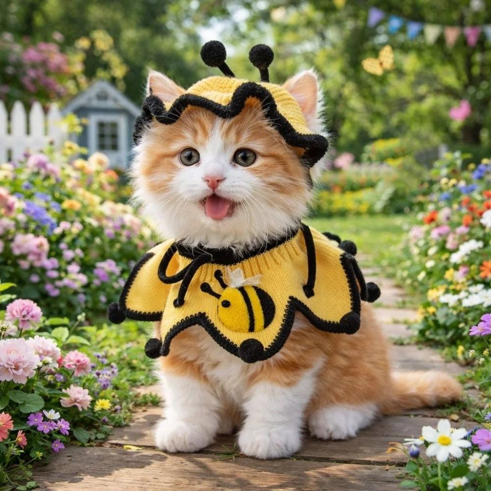 Pet Outfit Elastic Pet Knitted Hat Bee Shaped Comfortable Dog Scarfs Warm Dog Drool Towel Pet Accessories