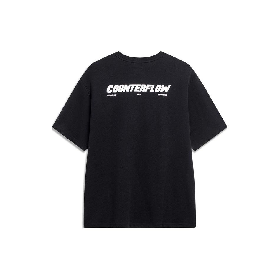 Li Ning CF Letter Round Neck Loose Short Sleeve Drop Shoulder T-Shirt Unisex Tops Black AHSUB19-2