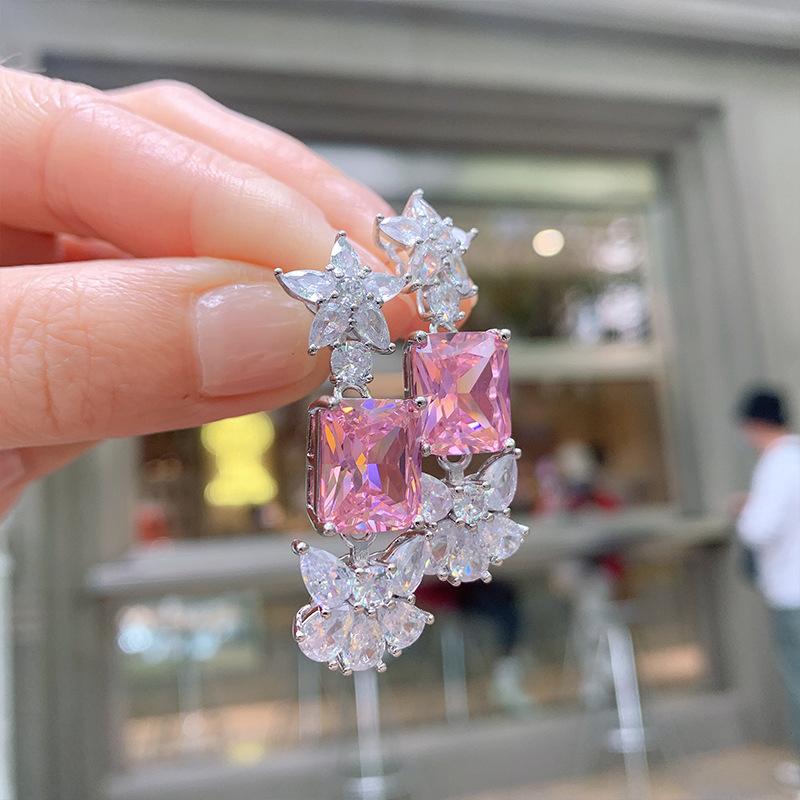 Pink Diamond Gemstone, Stud, Simulated Yellow Diamonds, Exaggerated Electroplated'S Jewelry