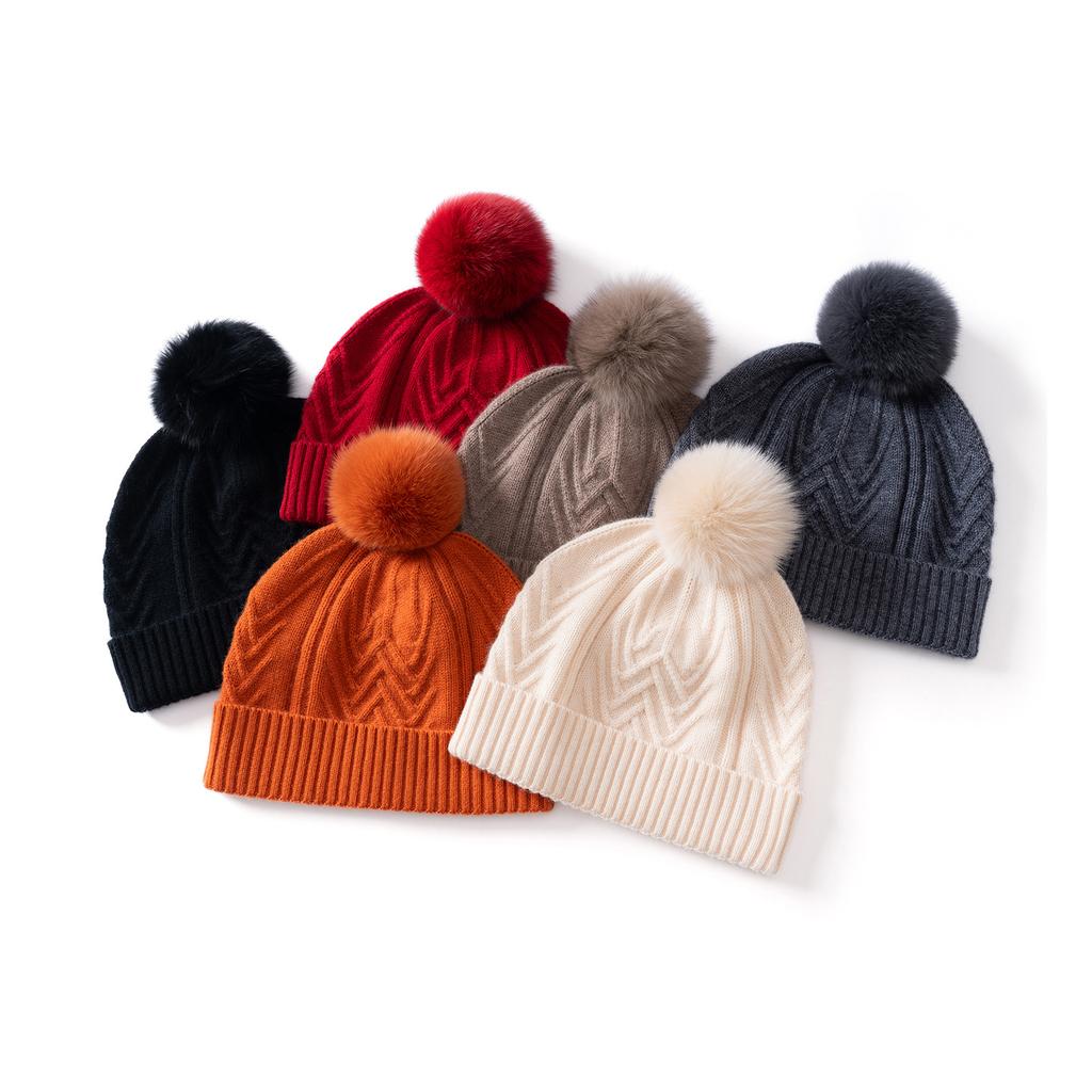 Cashmere hat Women's hairball hat Knitted cashmere hat Outdoor thermal ear protection hat Baotou hat Stacking hat Men